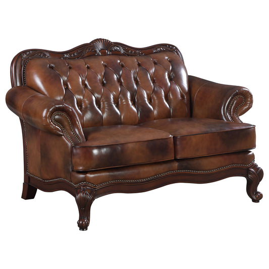 Victoria Full Leather Upholstered Rolled Arm Loveseat Brown